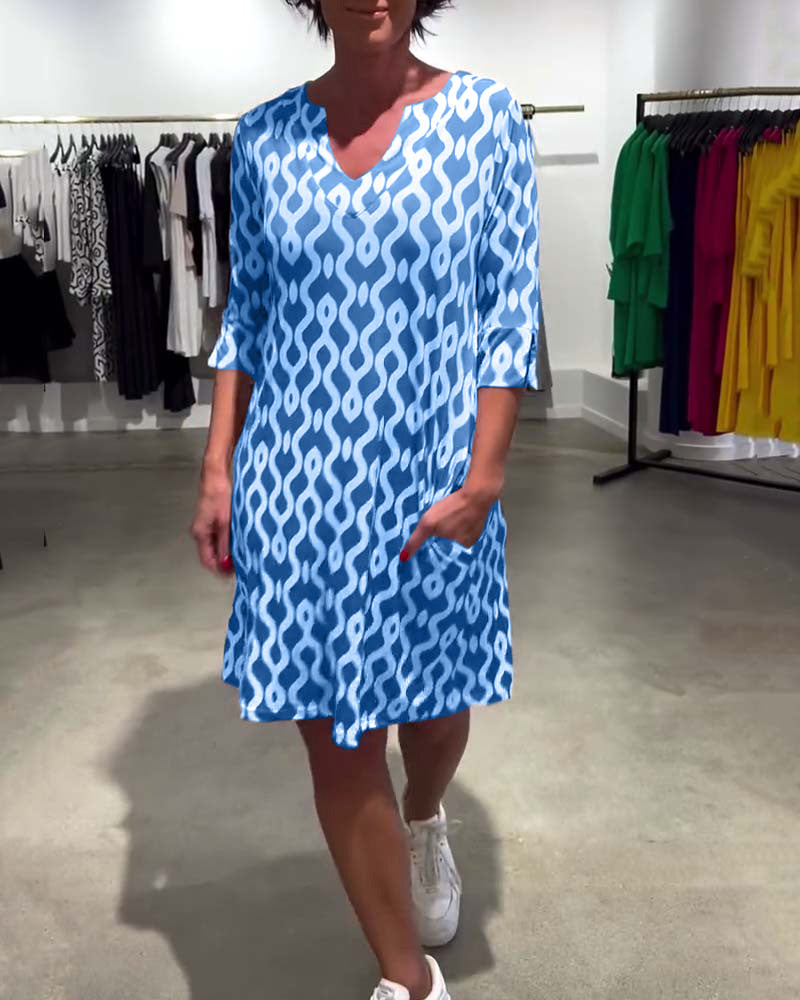 Jacqueline - Rochie imprimată, lungime medie, guler înalt
