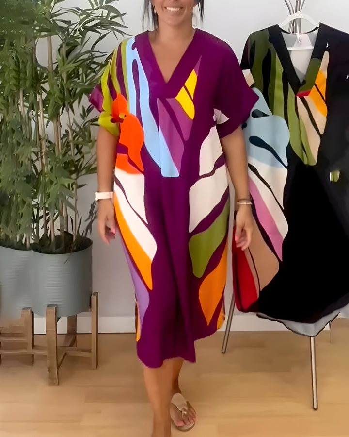 Ailsa - Rochie Casual Cu Imprimeu Colorat Cu Frunze