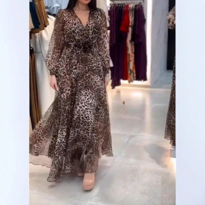 Nalera - Rochie Mxi Cu Imprimeu Leopard De Eleganță