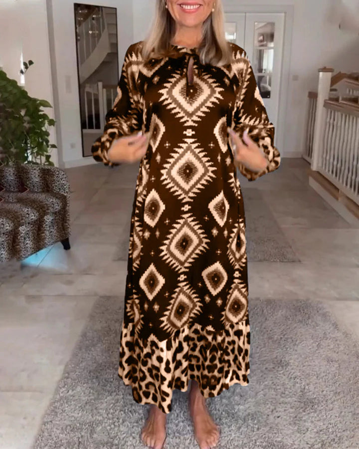 Mariah - Rochie Lungă Cu Mâneci Lungi și Imprimeu Leopard