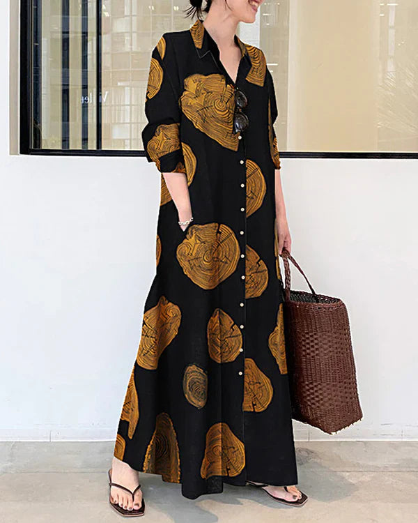Poleska - Elegant Mânecă Lungă Rochie Maxi Imprimată