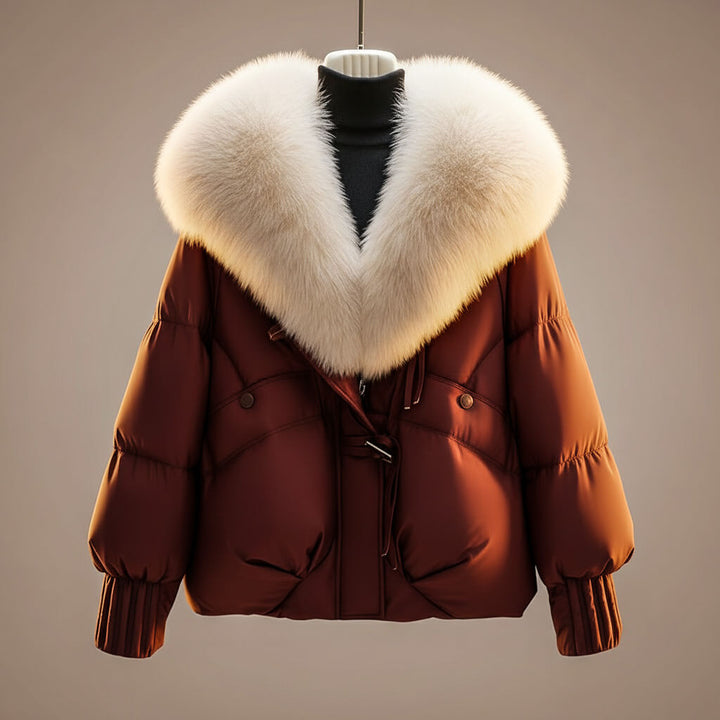 Enina - Palton Elegant Din Bumbac Cu Guler Din Blană