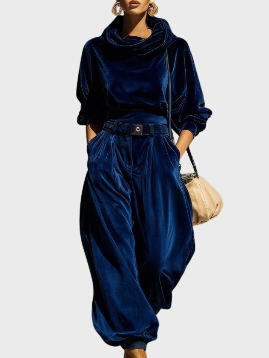 Skaidre - Set Vintage cu Hanorac Din Catifea și Pantaloni largi
