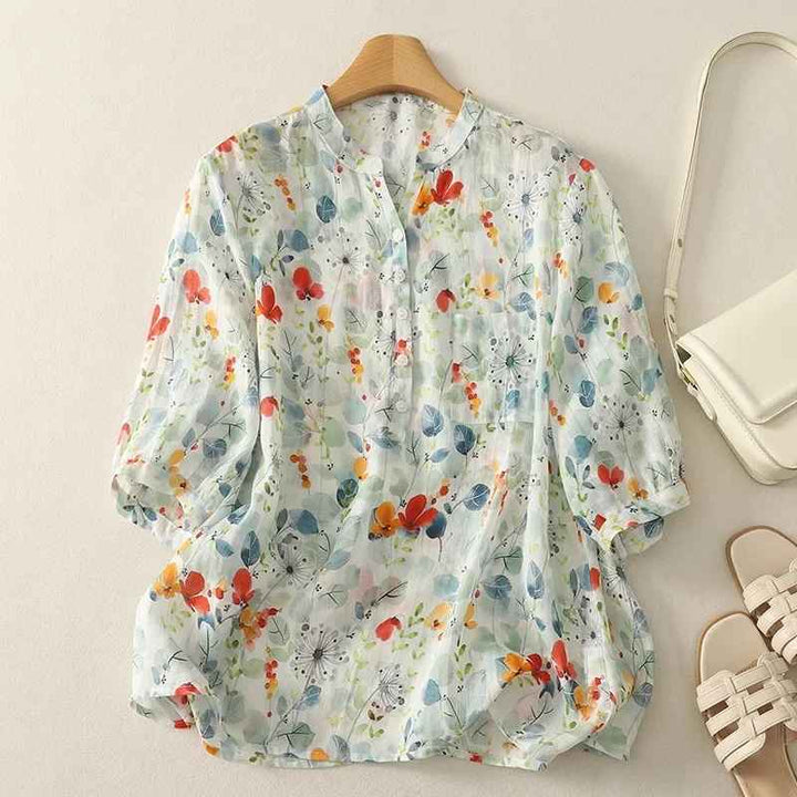 Rusina - Bluză Elegantă Din in, cu Nasturi în Față