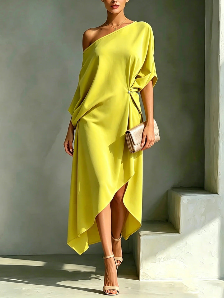 Elonia - Rochie Midi Asimetrică Cu Umerii Goi