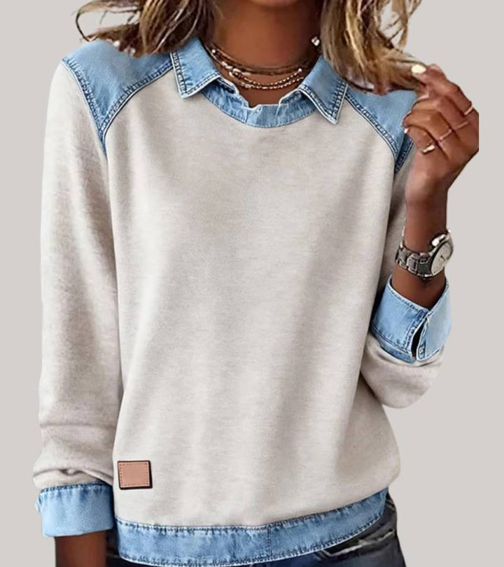 Ravit - Bluză Din Tricot Denim cu Mâneci Lungi