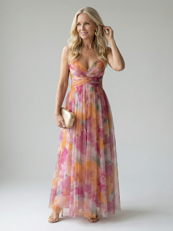 Xeenia - Rochie Maxi Elegantă Din șifon Cu Decupaje