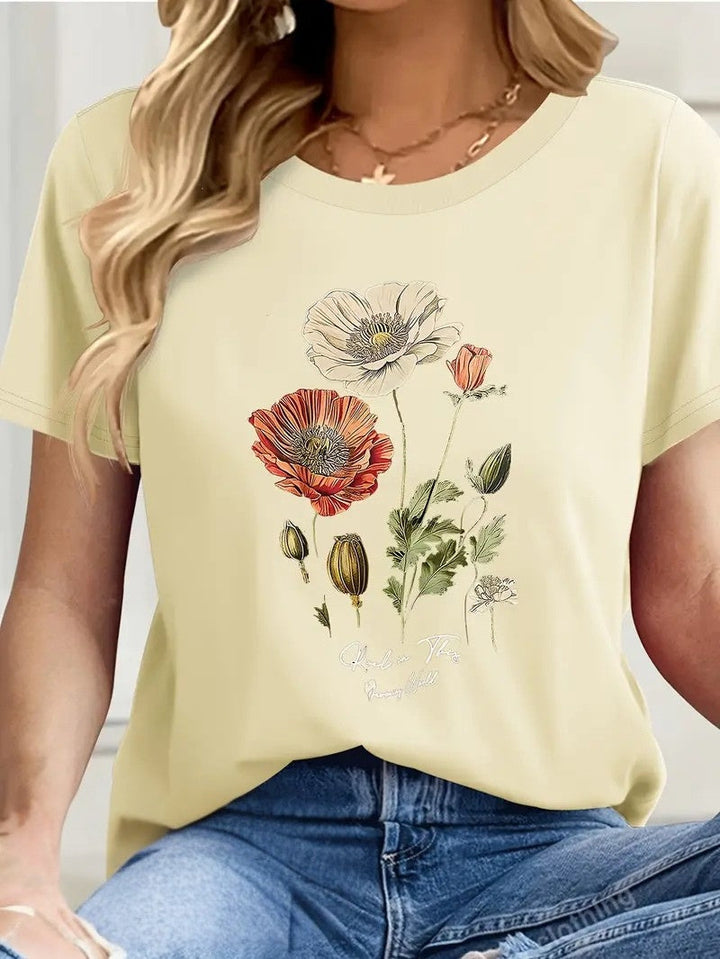 Aimilia - Tricou Cu Mâneci Scurte și Imprimeu Floral De O Eleganță Deosebită
