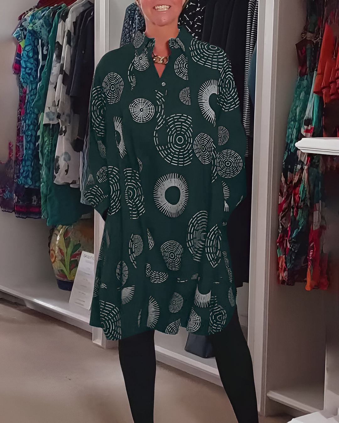 Demelza - Rochie Cu Mâneci Lungi și Imprimeu Geometric