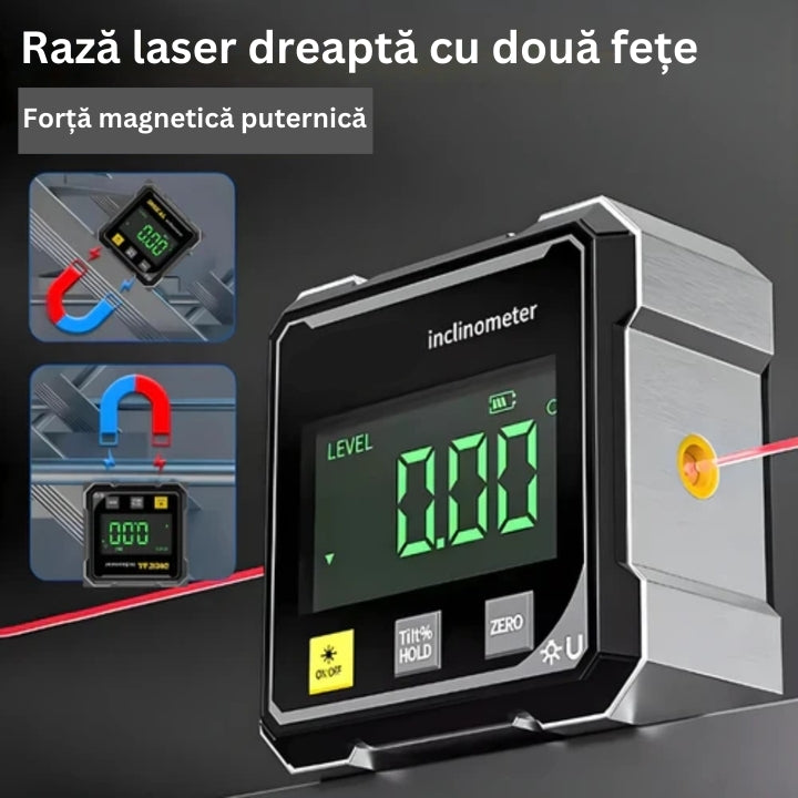 AngleMaster - Inclinometru Digital Magnetic cu Laser Din Mătase