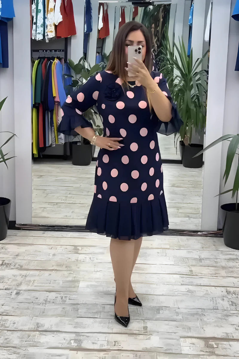 Gigi - Rochie Midi Cu Buline și Mâneci Evazate