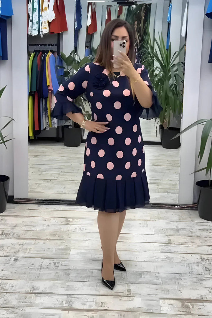 Gigi - Rochie Midi Cu Buline și Mâneci Evazate
