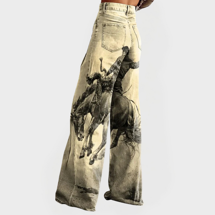 Lottie - Blugi din Denim cu croi Larg și Imprimeu Western