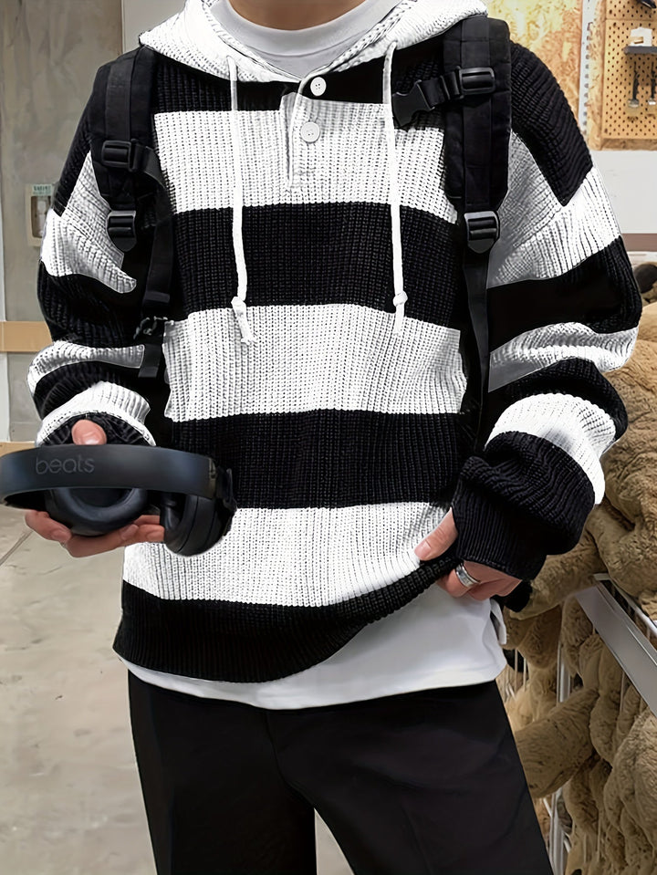 Tenzin - Hanorac Cu Glugă Din Tricot Cu Dungi Oversized