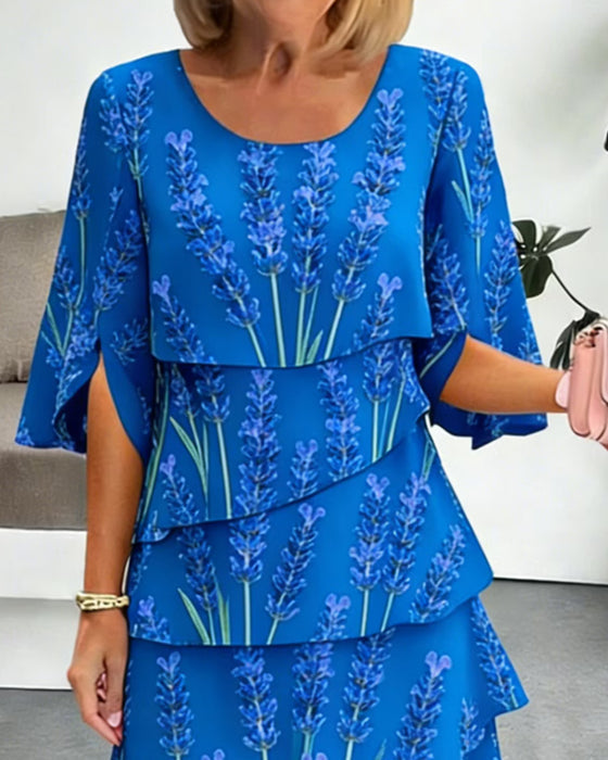 Liania - Rochie în Straturi Cu Imprimeu De Lavandă