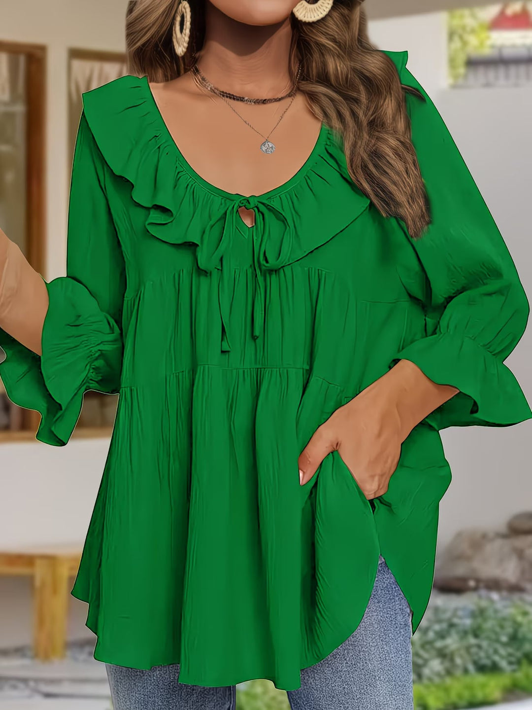 Garbine – Bluză Elegantă Cu Volane la Gât