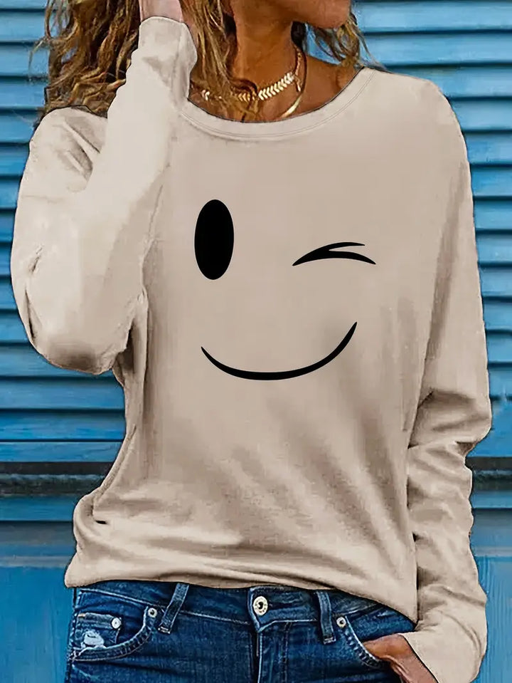 Odalina - Tricou Cazual Cu Imprimeu Smiley Cu Ochiul