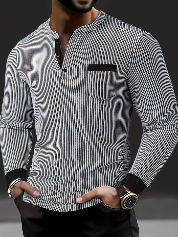Deegan - Tricou Henley Cu Mâneci Lungi Guler Cu Dungi Și Textură