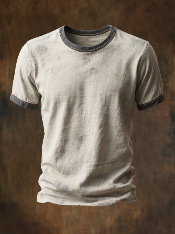 Tricou Cu Guler Rotund și Mâneci Scurte Pentru Bărbați în Proiectare Retro Cu Blocuri De Culori