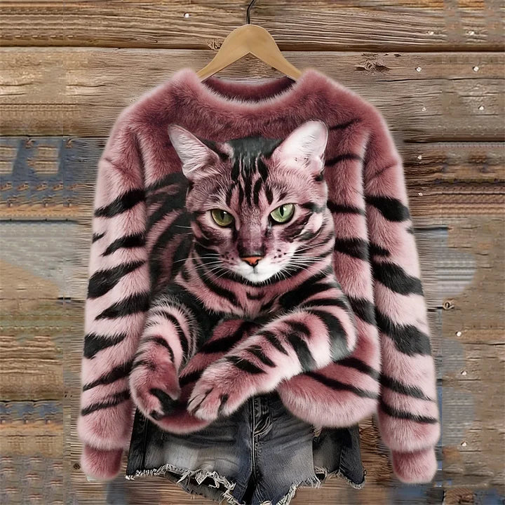Jules - Hanorac Moale Din Pluș Cu Model Tabby și Tigru