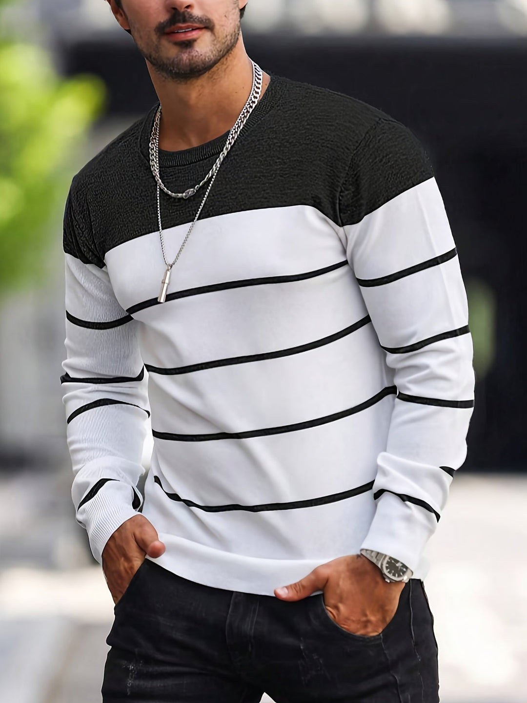 Michiel - Pulover Casual cu Dungi și Mâneci Lungi