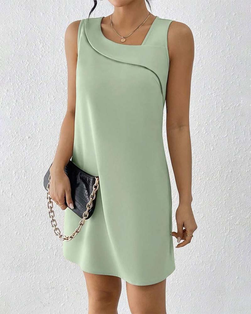 Ayna – Rochie fără Mâneci cu Guler Asimetric