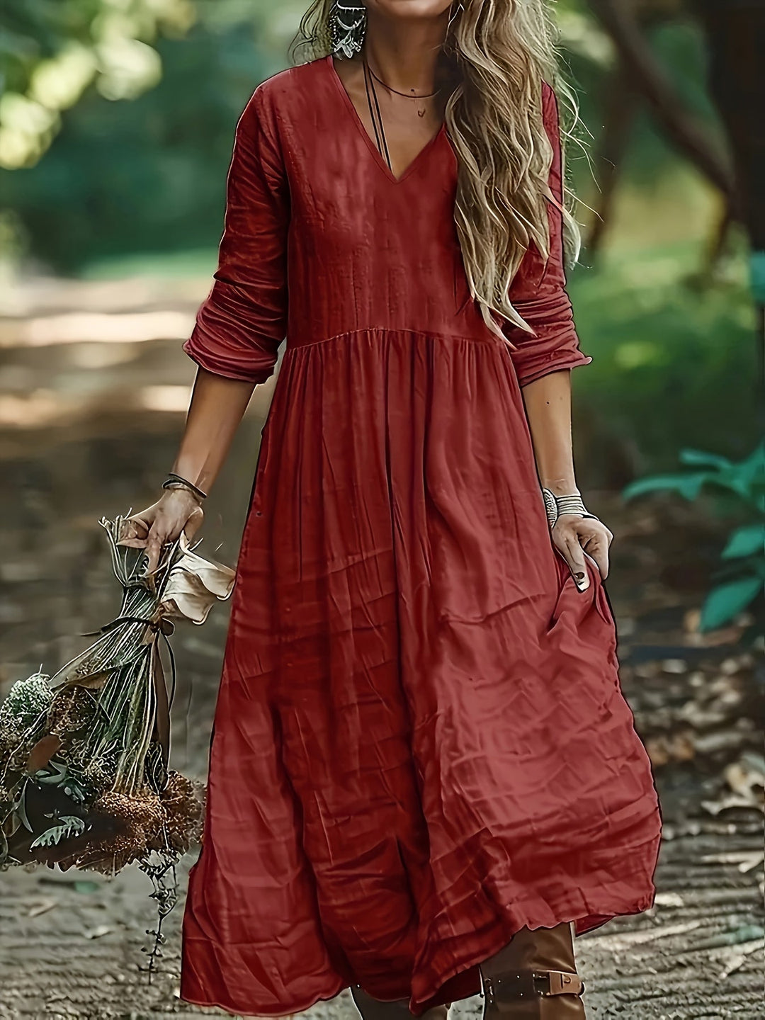 Shirron – Rochie Lungă La Modă Cu Decolteu în V