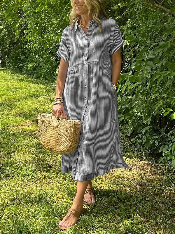 Samara - Cămașă Rochie Elegantă Cu Dungi