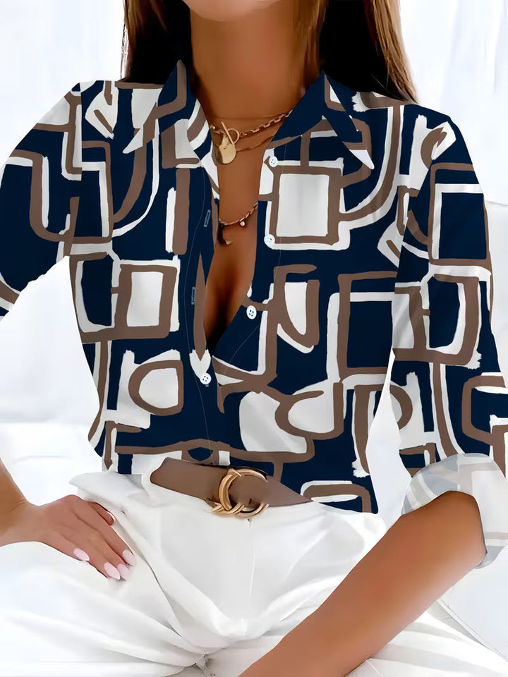 Fizana – Cămașă casual din șifon cu imprimeu geometric