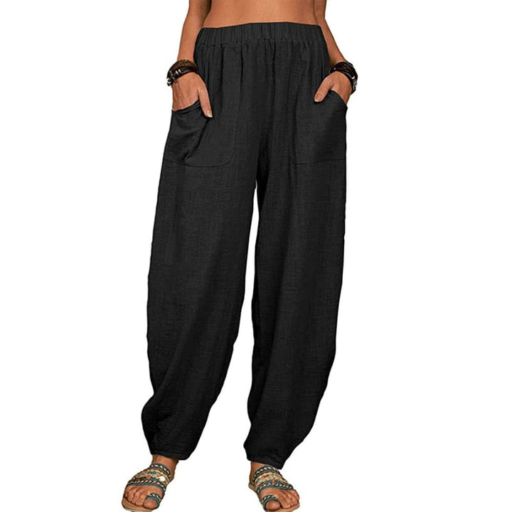 Zinzi - Pantaloni Harem Casual din Bumbac și in, croi Larg