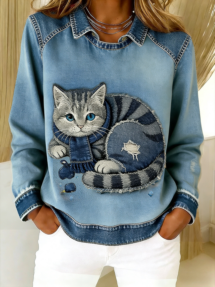 Eponin - Hanorac Retro Din Denim Cu patchwork