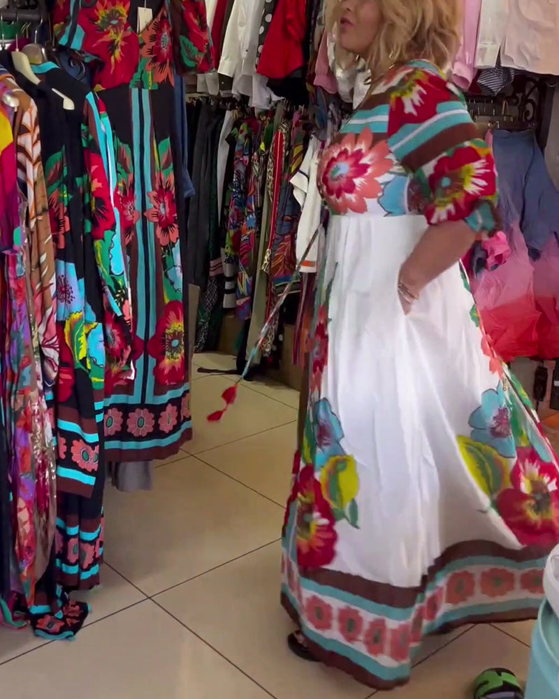 Nerijaa - Rochie Cu Imprimeu Floral și Decolteu Adânc în V