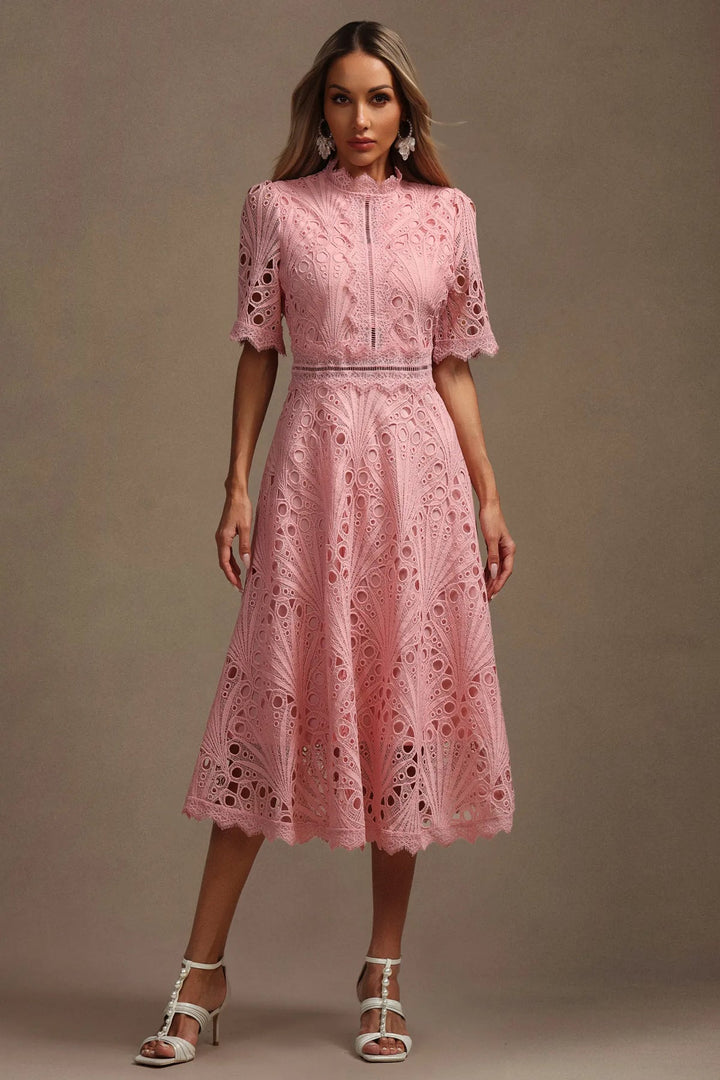 Vorelle - Rochie Casual cu Mâneci Scurte și Broderie Florală