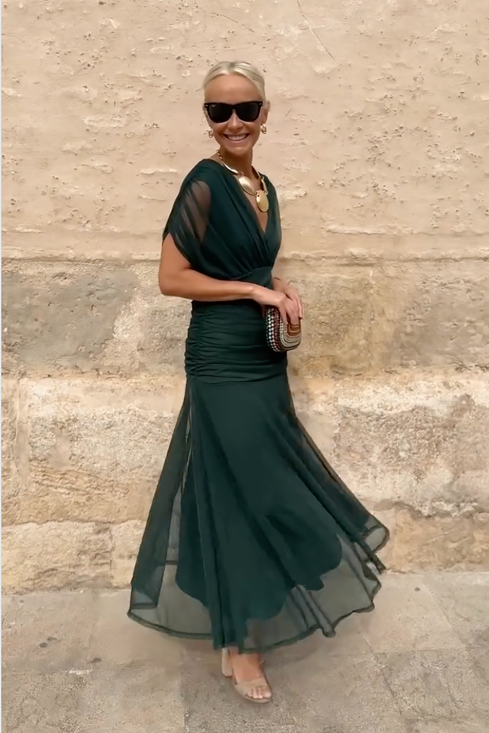 Nefeli - Rochie Lungă Elegantă Cu Decolteu în V Pentru Petreceri