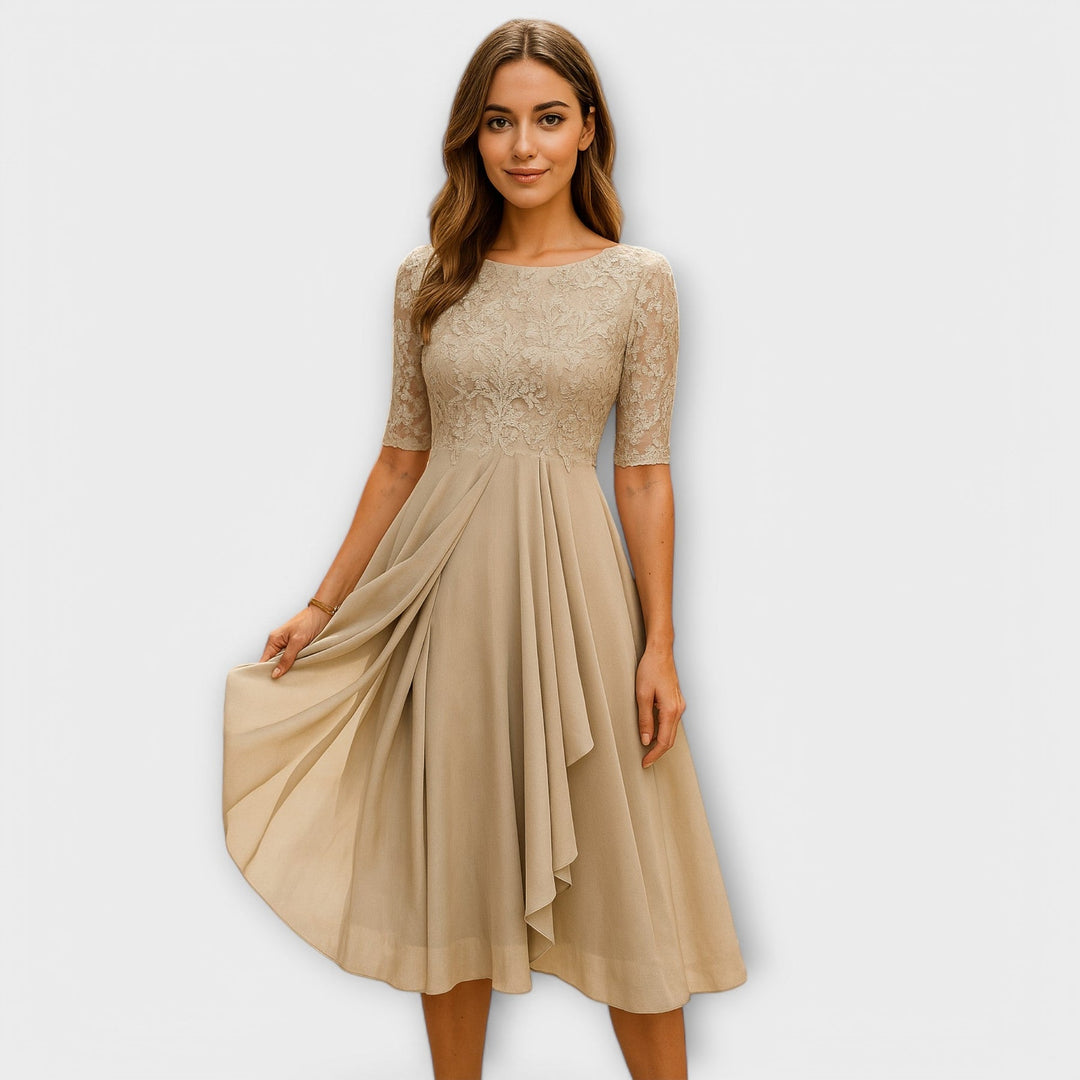 Martyna - Rochie midi cu Mâneci din Dantelă