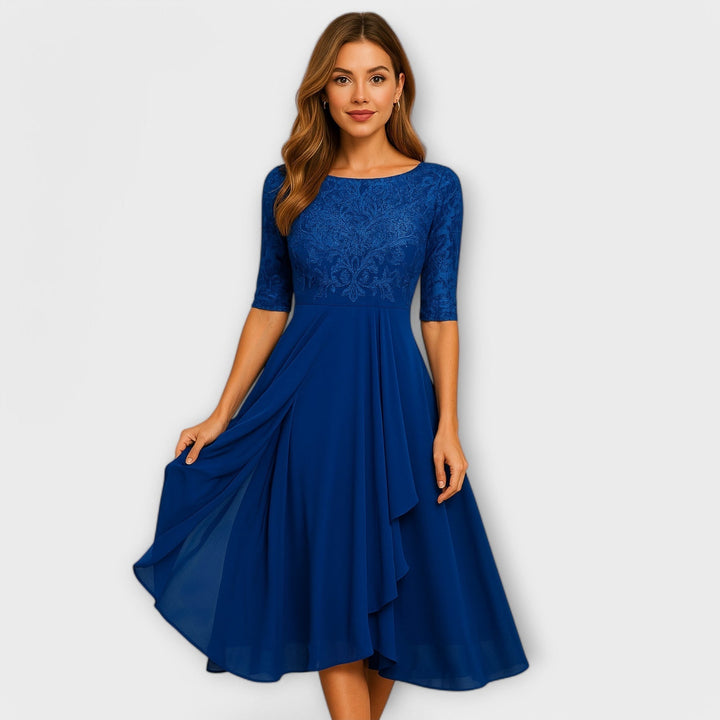 Martyna - Rochie midi cu Mâneci din Dantelă