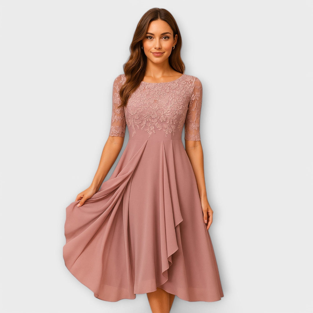 Martyna - Rochie midi cu Mâneci din Dantelă