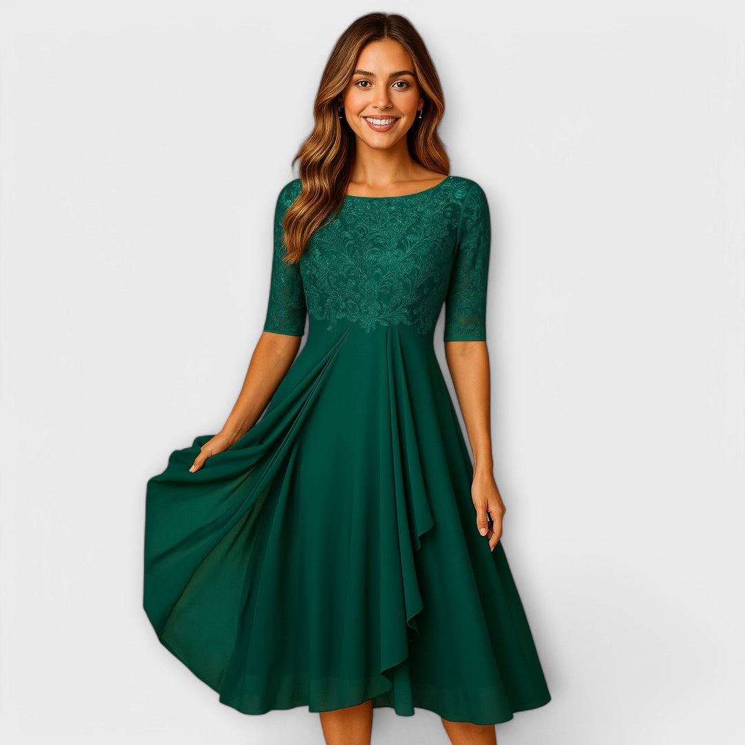 Martyna - Rochie midi cu Mâneci din Dantelă