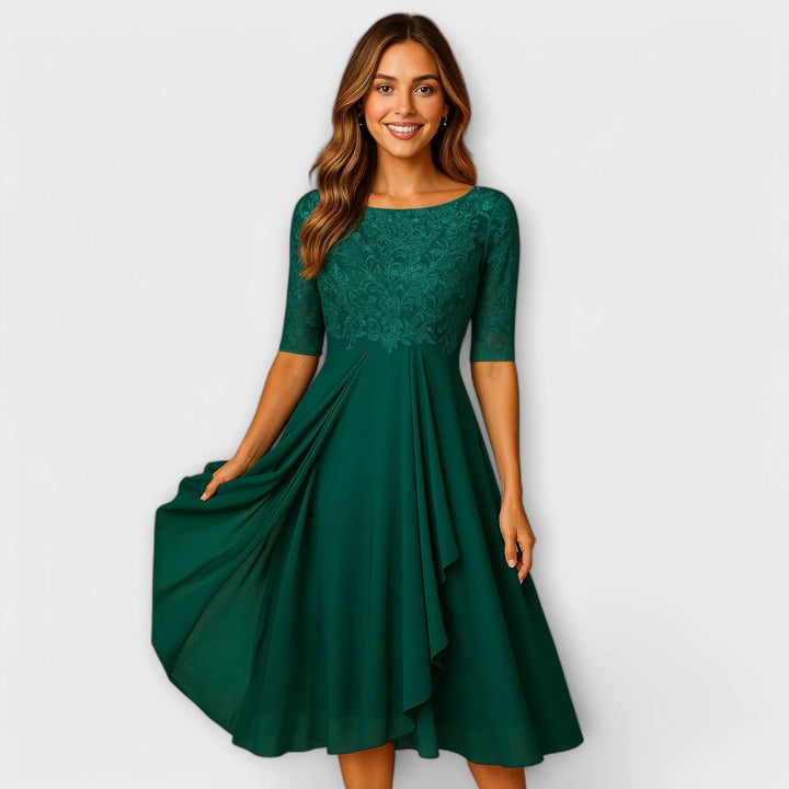 Martyna - Rochie midi cu Mâneci din Dantelă
