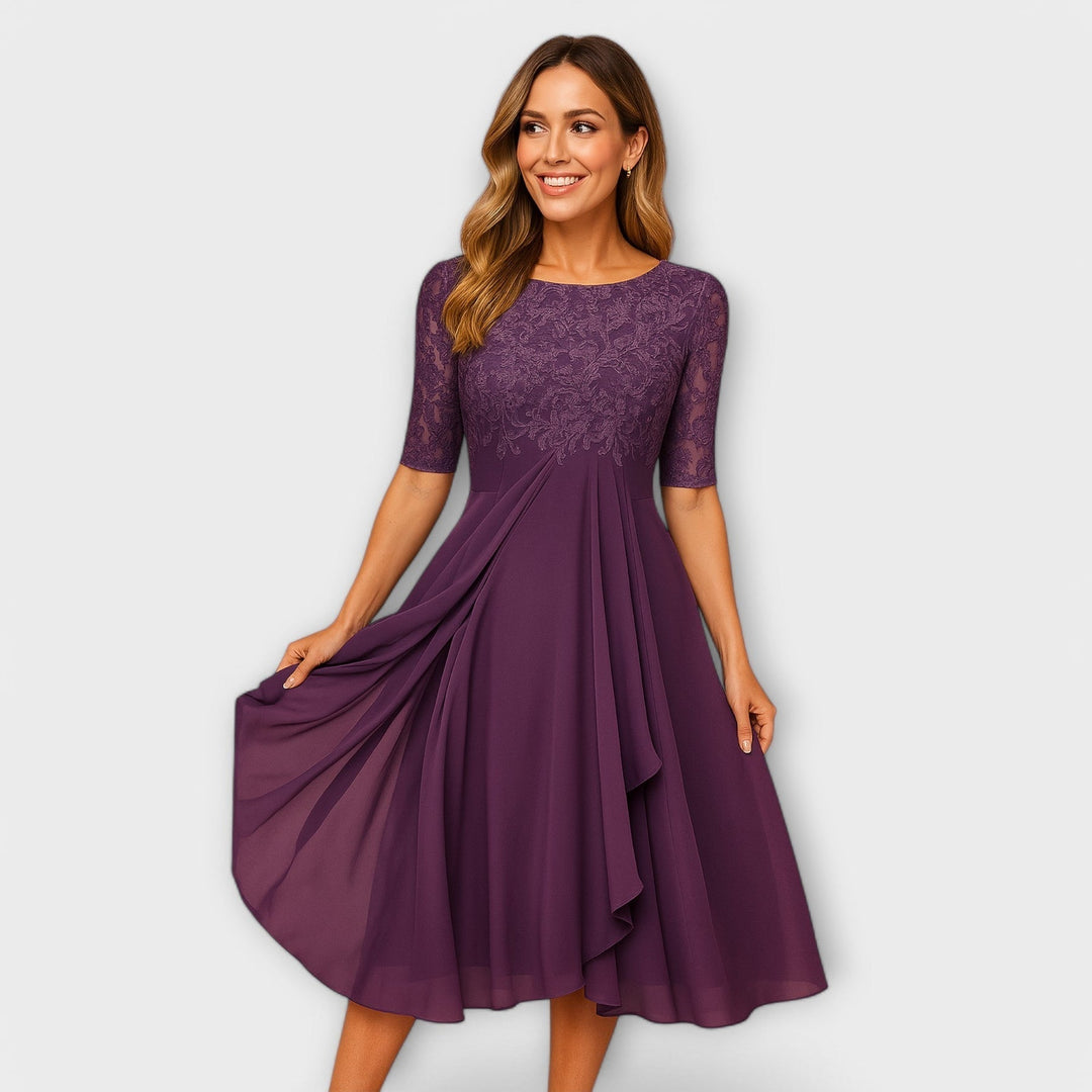 Martyna - Rochie midi cu Mâneci din Dantelă
