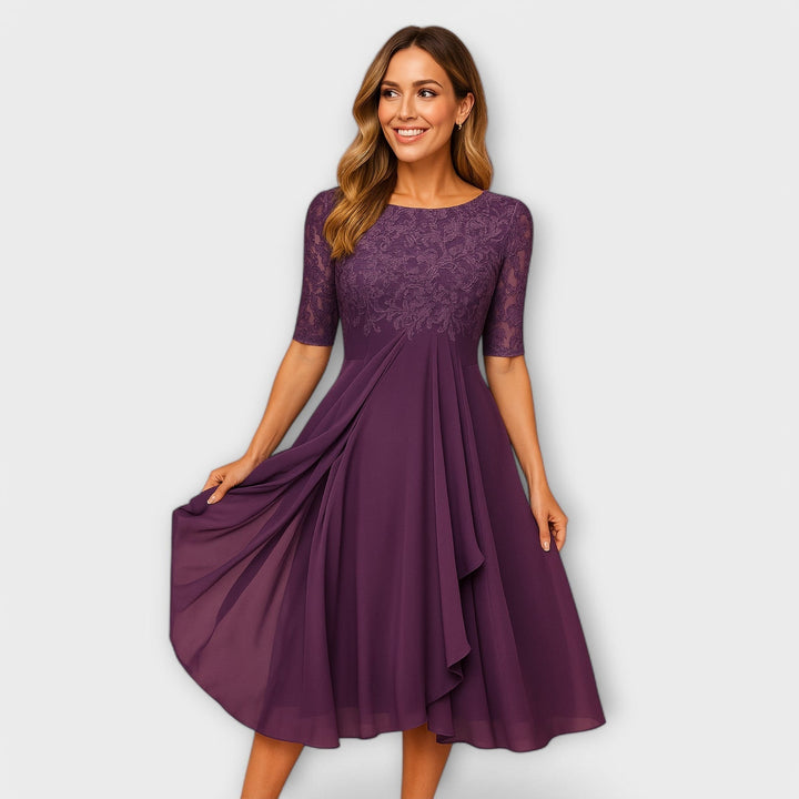 Martyna - Rochie midi cu Mâneci din Dantelă