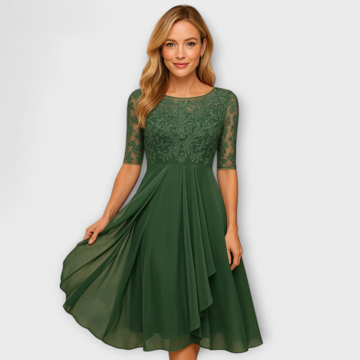 Martyna - Rochie midi cu Mâneci din Dantelă