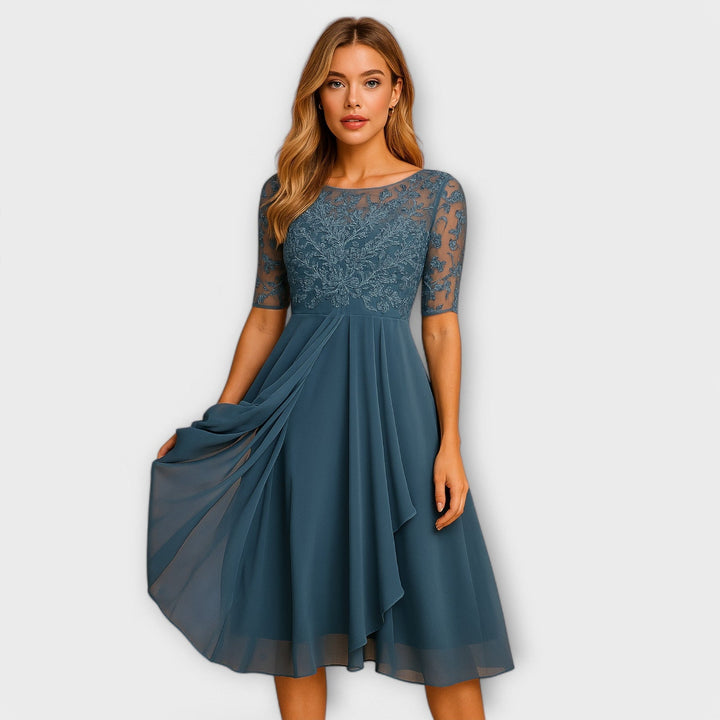 Martyna - Rochie midi cu Mâneci din Dantelă