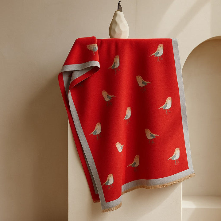 Jesmyn - Eșarfă din Lână cu Imprimeu cu Păsări pe Ambele Părți