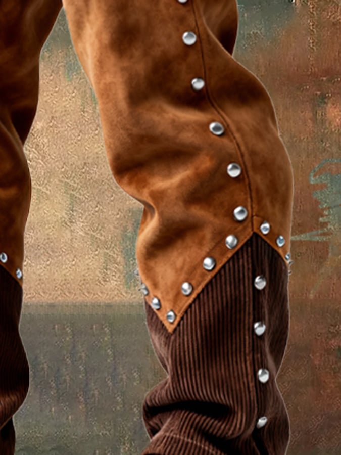 Overton - Pantaloni Vintage Pentru Aventuri în Aer Liber Din Velur Cu Cusături și Ciucuri