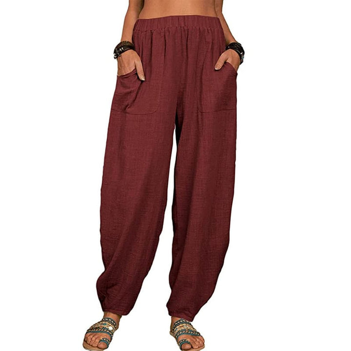 Zinzi - Pantaloni Harem Casual din Bumbac și in, croi Larg