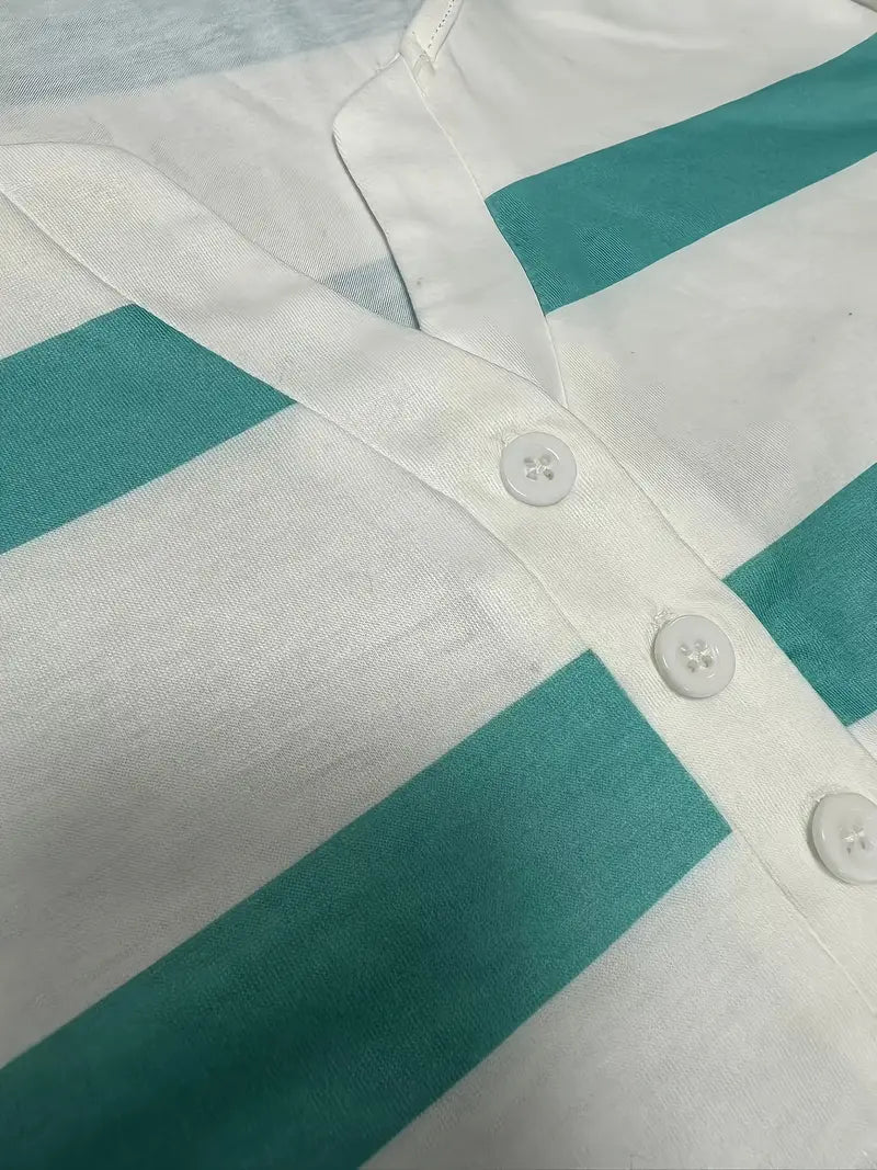 Dakota - Tricou Casual Cu Decolteu în V și Imprimeu Cu Dungi