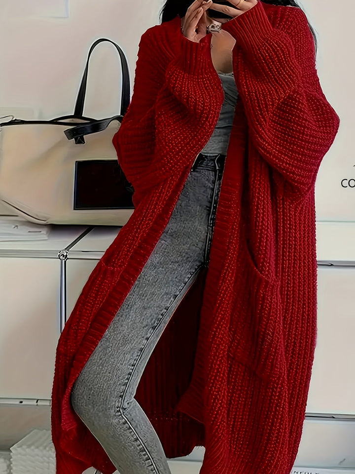 Ludivine - Cardigan Confortabil Lung Din Tricot Cu Deschidere În Față Și Buzunar