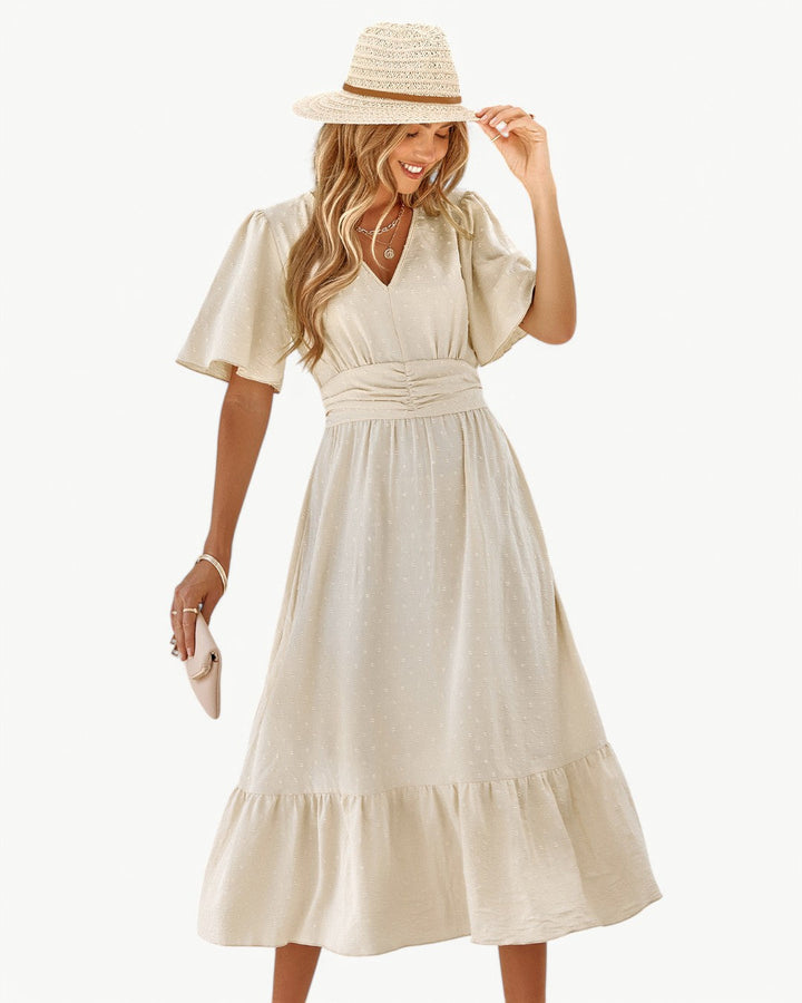 Rameena - Rochie Elegantă Cu decolteu In V Si Mâneci Scurte
