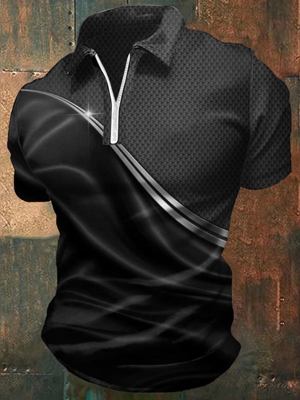 Tricou Polo Casual Pentru Bărbați Cu Fermoar și Imprimeu Grafic Degradé